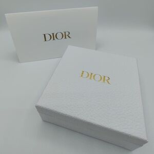 Dior Textured White Gift Box & Card Gold Logo 5x5 Hard Box Case Packaging NWOT